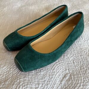 Talbots Green Quilted Suede Leather Square Toe Ballet Flats Shoes 7M Slip On